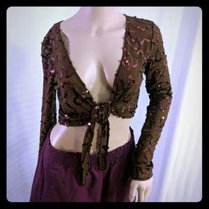 Festive sequin shrug cardigan Sheer wrap Brown S